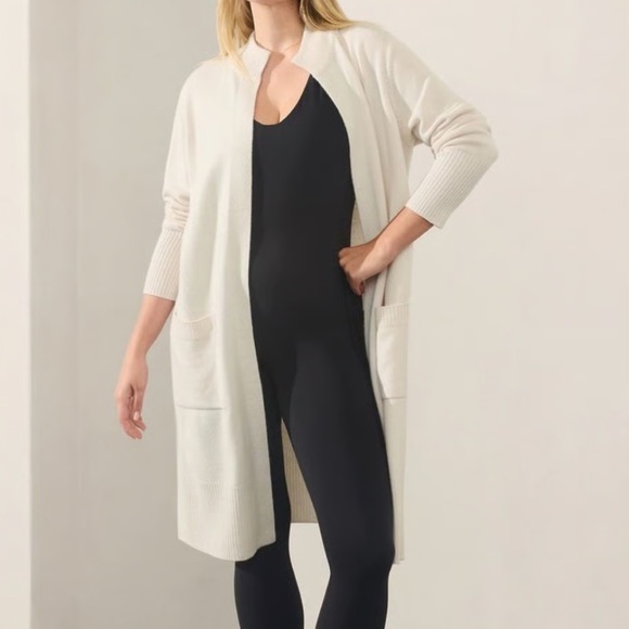 Athleta Cream Open Front Wool and Cashmere Blend Long Cardigan